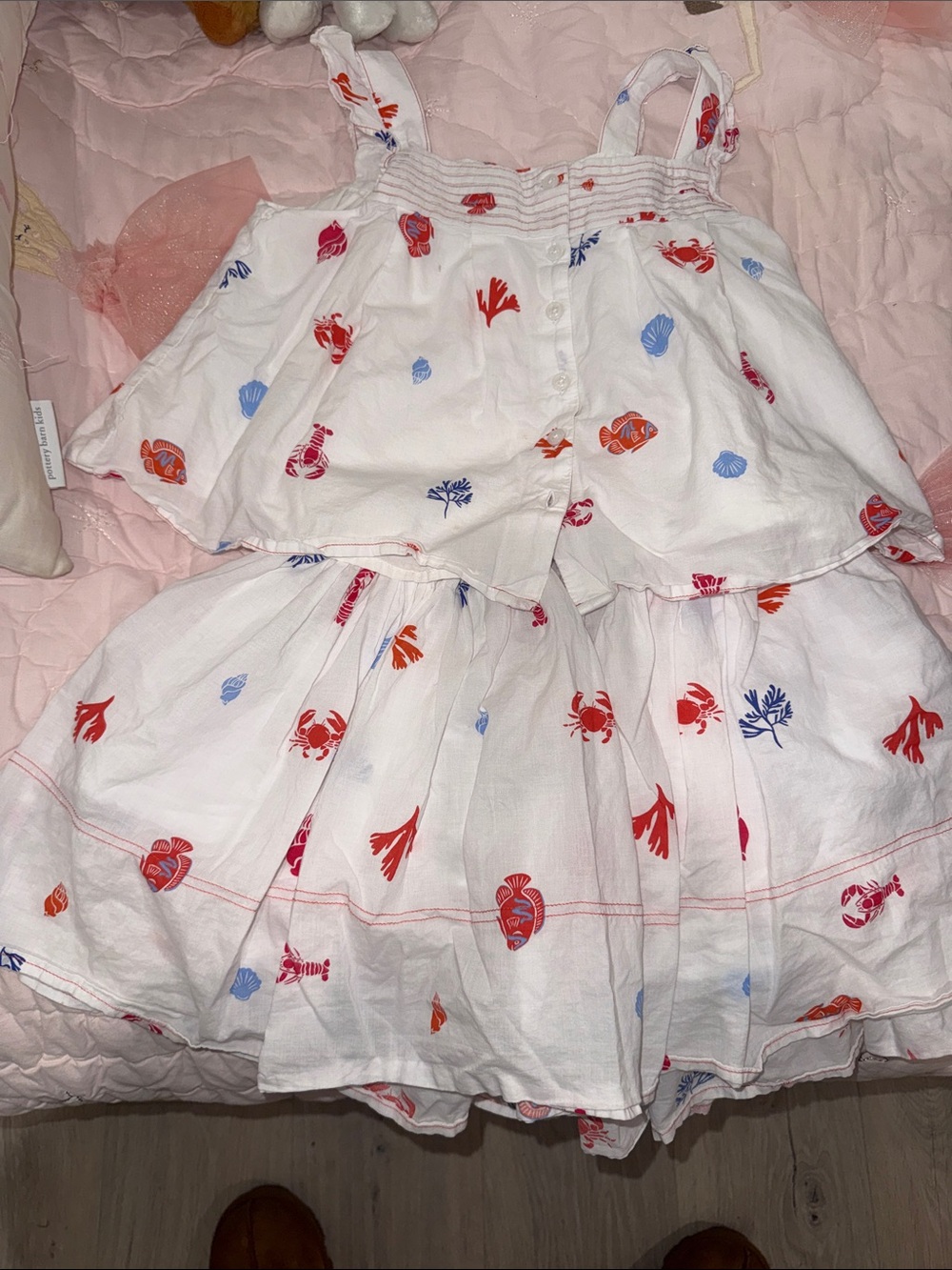 Janie and Jack White Girls Two-Piece Skirt Set with Red & Blue Accents